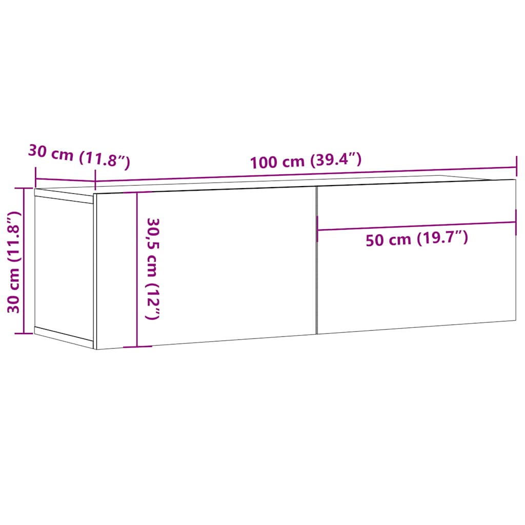 tv-bord 100x30x30 cm konstrueret træ sonoma-eg