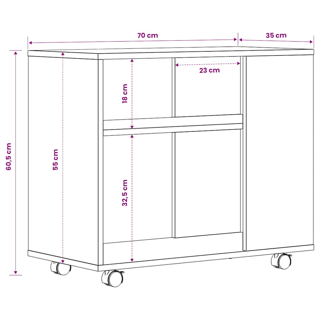 sidebord 70x35x60,5 cm konstrueret træ hvid