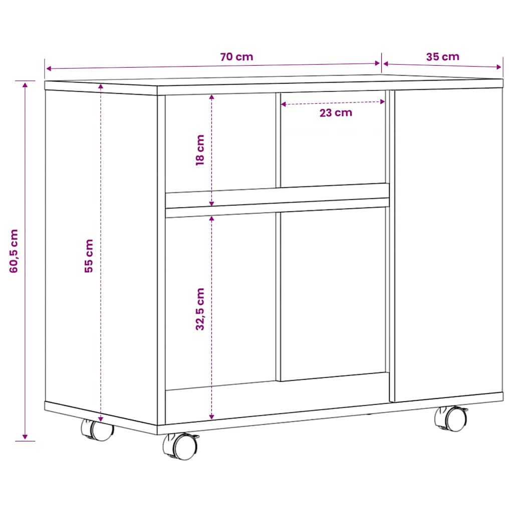 sidebord 70x35x60,5 cm konstrueret træ sonoma-egetræsfarvet