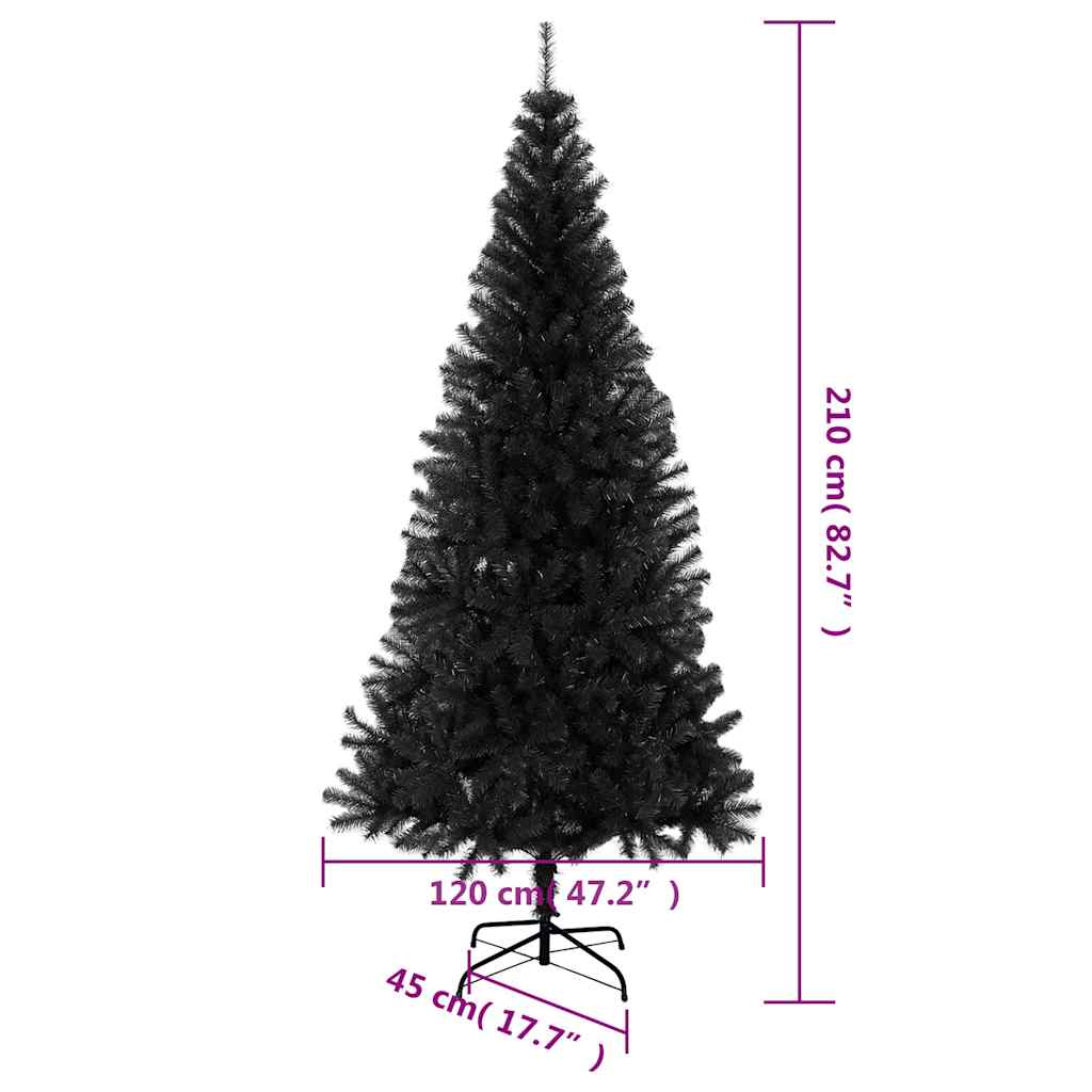 kunstigt juletræ med juletræsfod 210 cm PVC sort