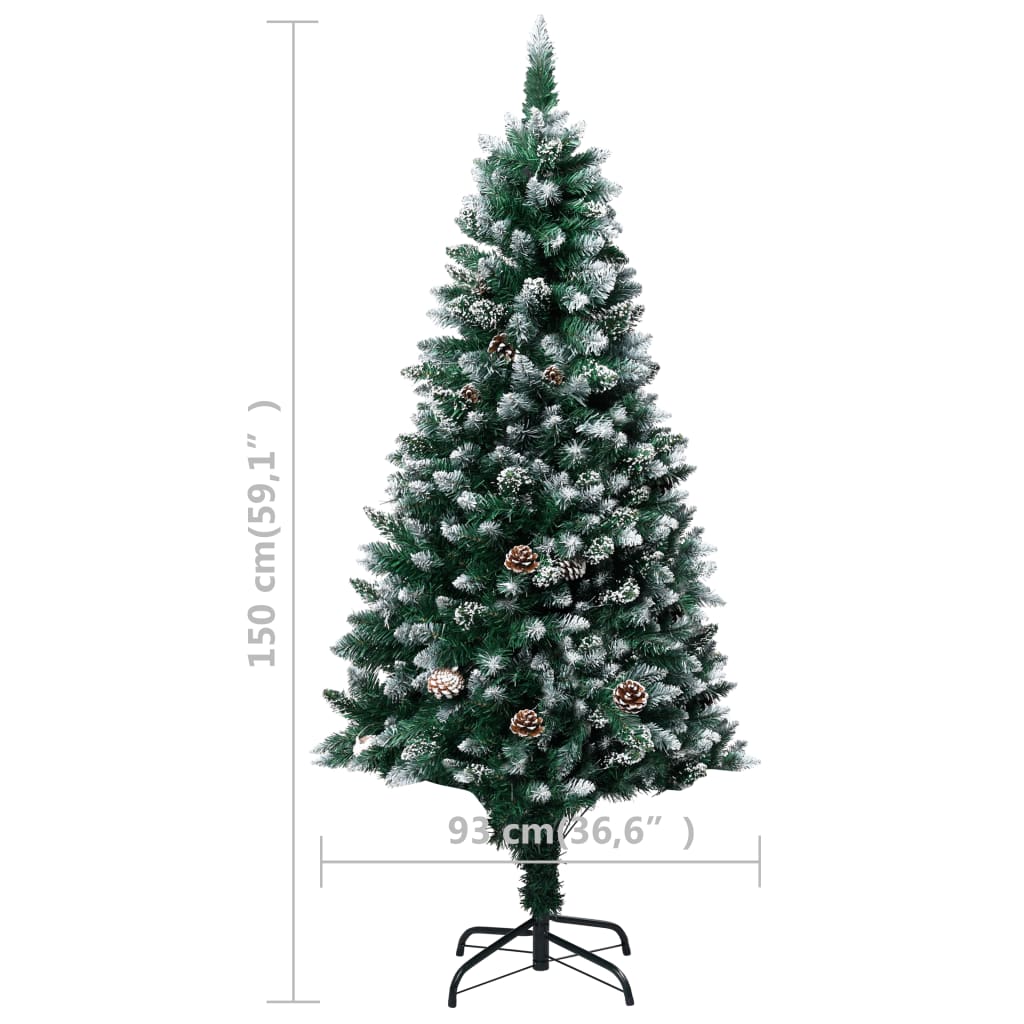 kunstigt juletræ med grankogler og hvidt sne 150 cm