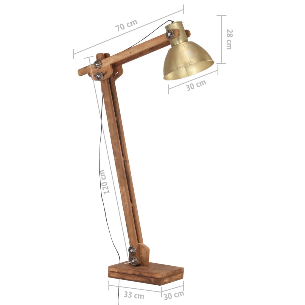 gulvlampe E27 massivt mangotræ messingfarvet
