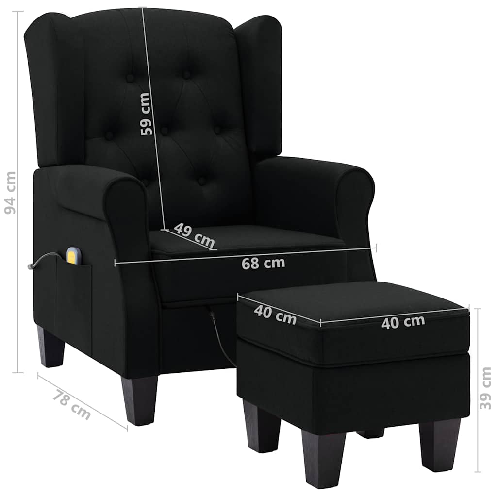 massagestol med fodskammel stof sort