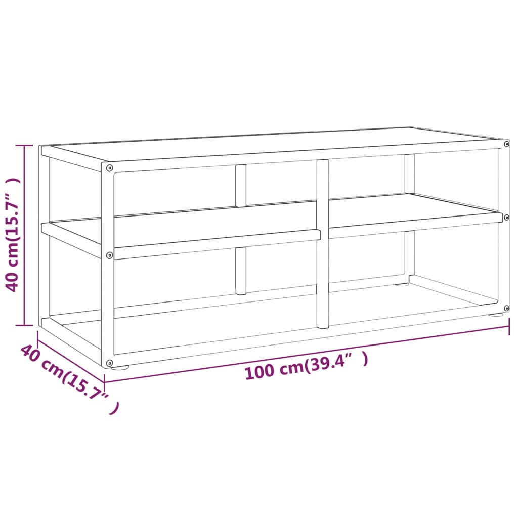 tv-bord 100x40x40 cm hvidt marmorglas sort