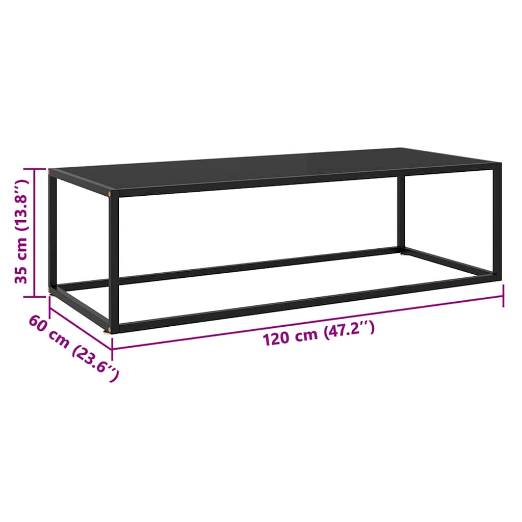 sofabord 120x50x35 glas sort