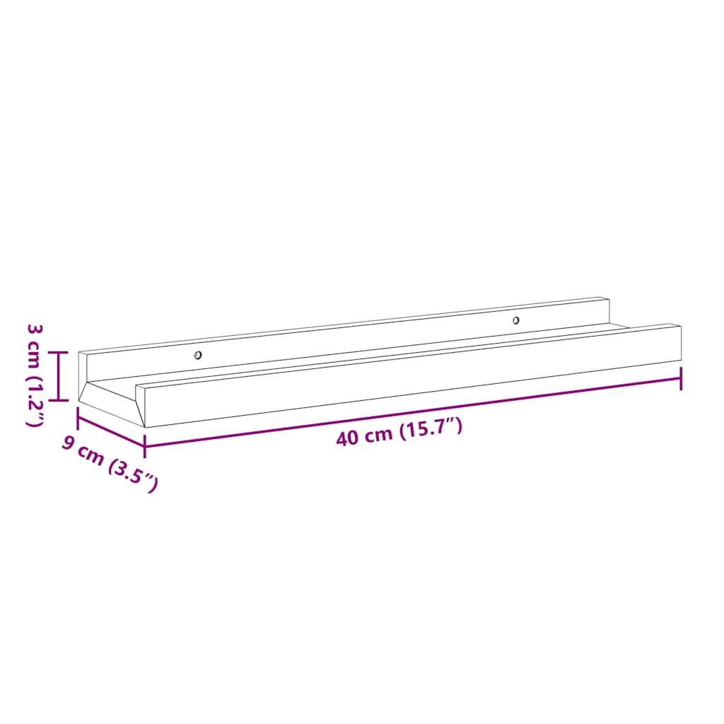 gallerihylder 2 stk. 40x9x3 cm MDF hvid