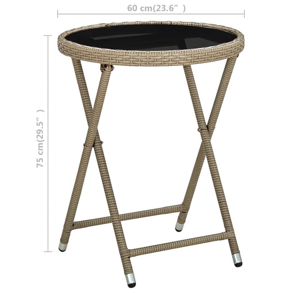 tebord 60 cm polyrattan og hærdet glas beige