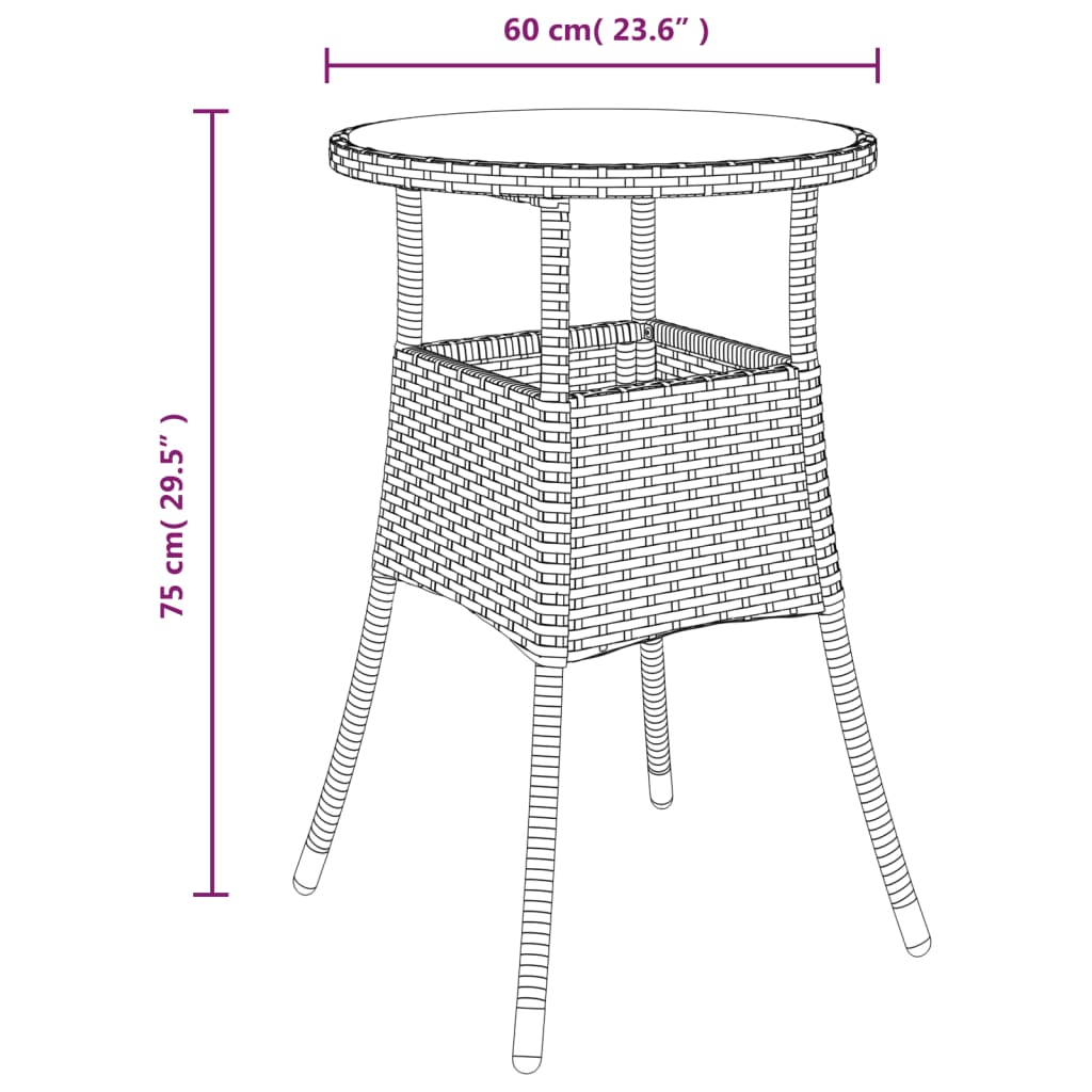havebord Ø60x75 cm hærdet glas og polyrattan beige