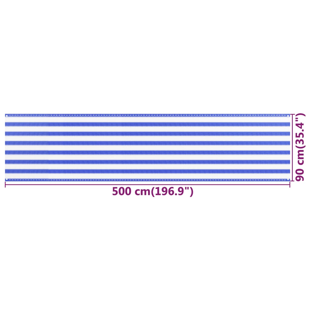 altanafskærmning 90x500 cm HDPE blå og hvid