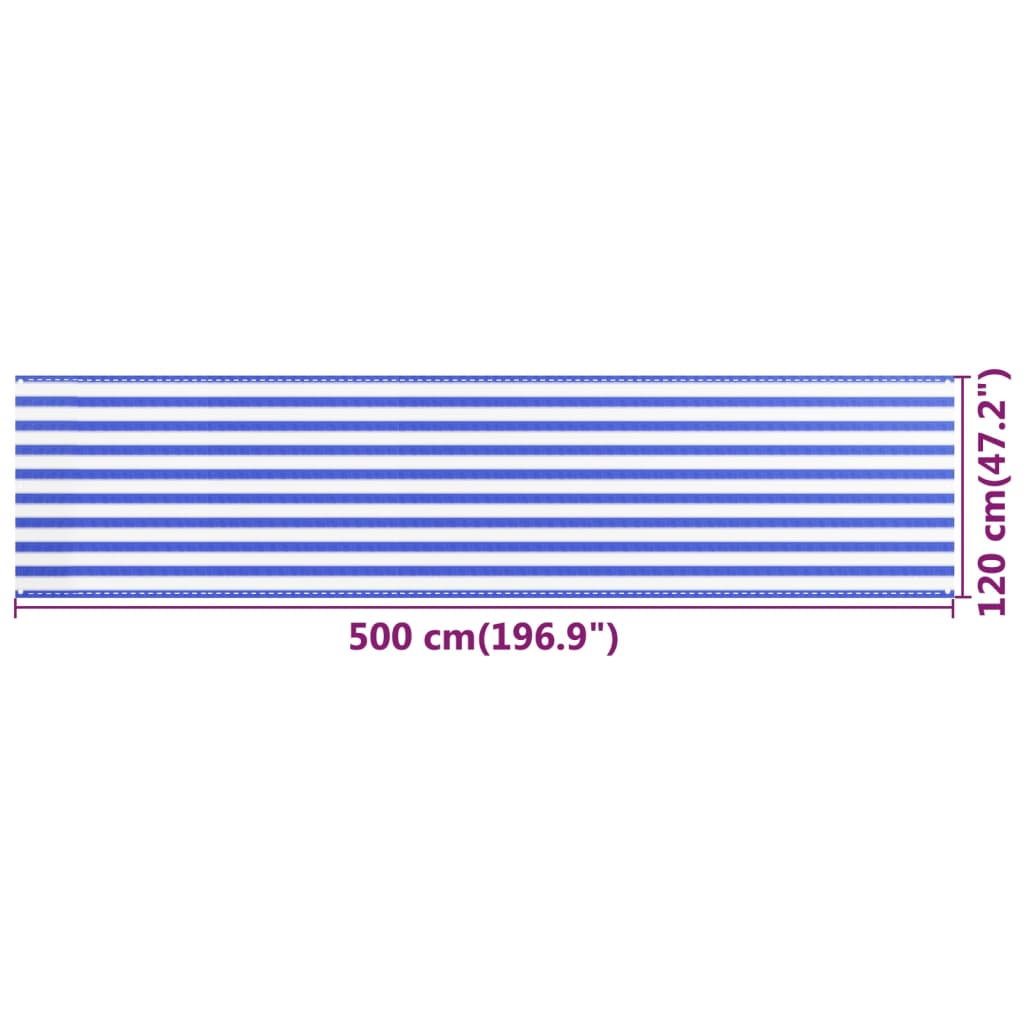 altanafskærmning 120x500 cm HDPE blå og hvid