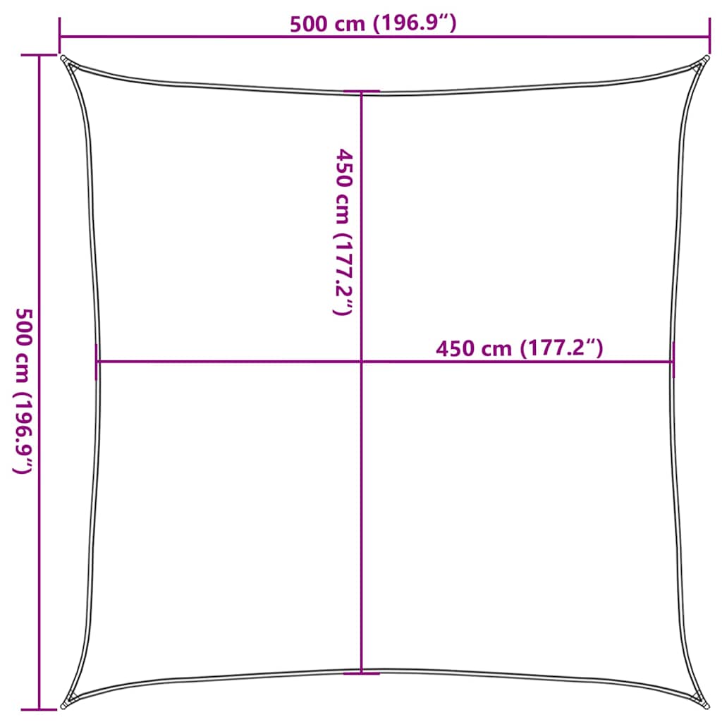 solsejl 5x5 m 160 g/m² HDPE antracitgrå