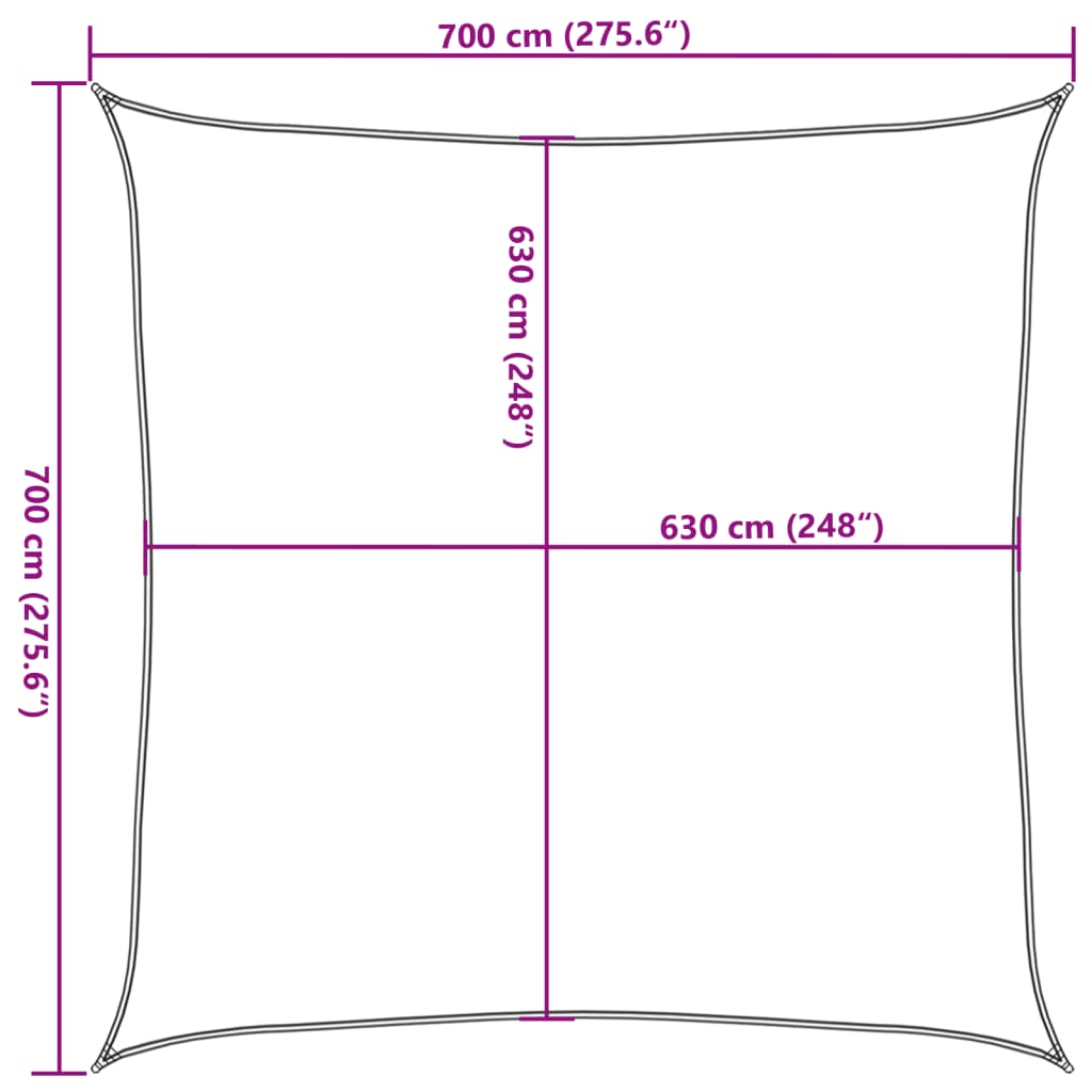 solsejl 7x7 m 160 g/m² HDPE beige
