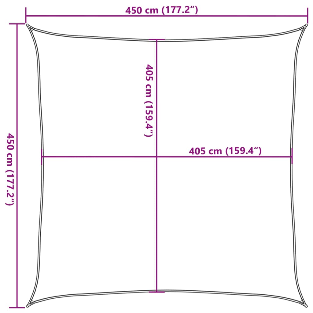 solsejl 4,5x4,5 m 160 g/m² HDPE cremefarvet