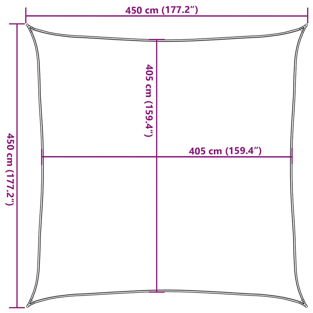 solsejl 4,5x4,5 m 160 g/m² HDPE terrakottafarvet