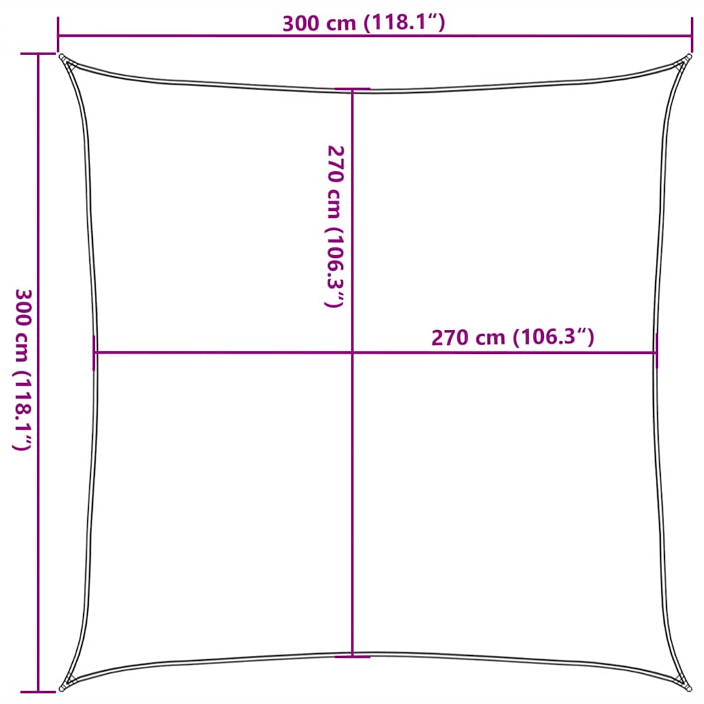 solsejl 3x3 m 160 g/m² HDPE gråbrun
