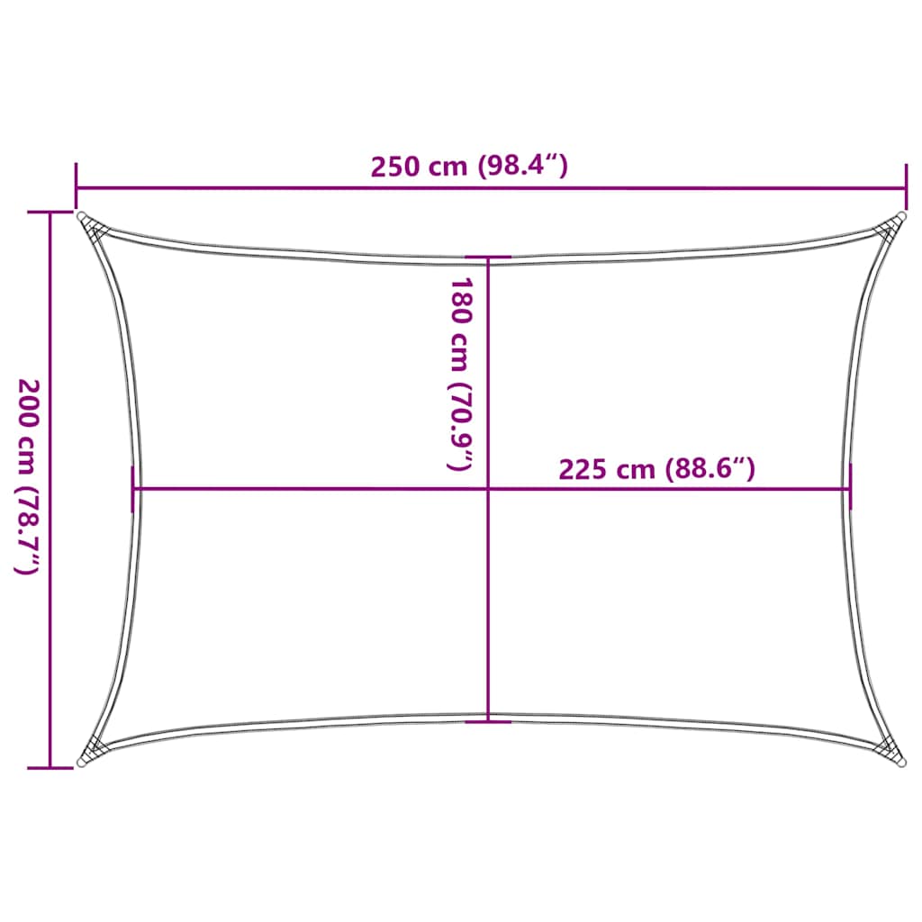 solsejl 2x2,5 m 160 g/m² HDPE gråbrun