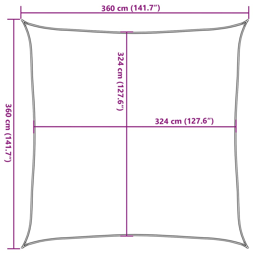 solsejl 3,6x3,6 m 160 g/m² HDPE gul