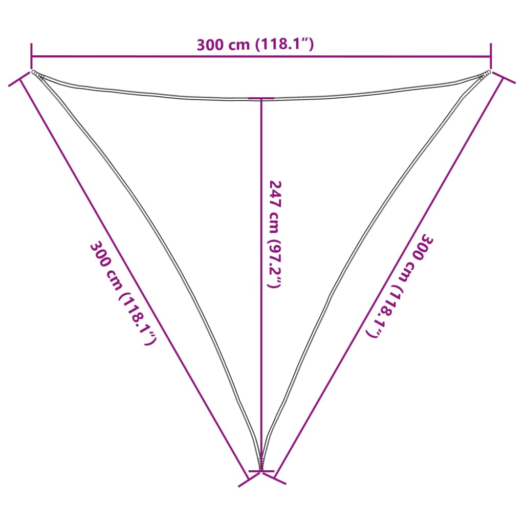 solsejl 3x3x3 m 160 g/m² HDPE sort