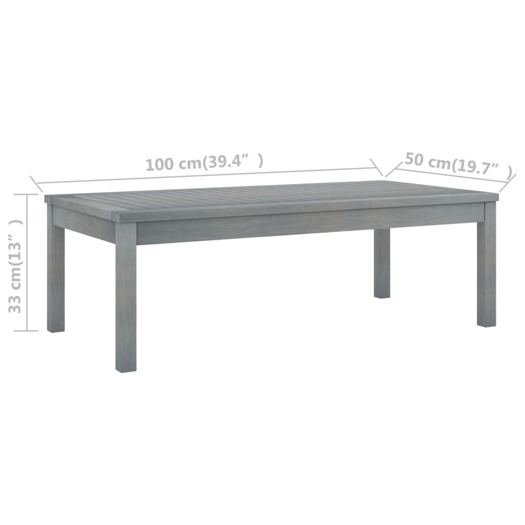 sofabord 100x50x33 cm massivt akacietræ grå