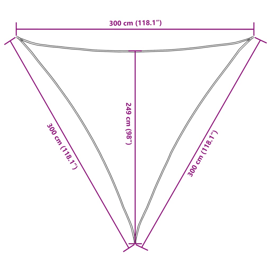 solsejl 3x3x3 m oxfordstof trekantet cremefarvet