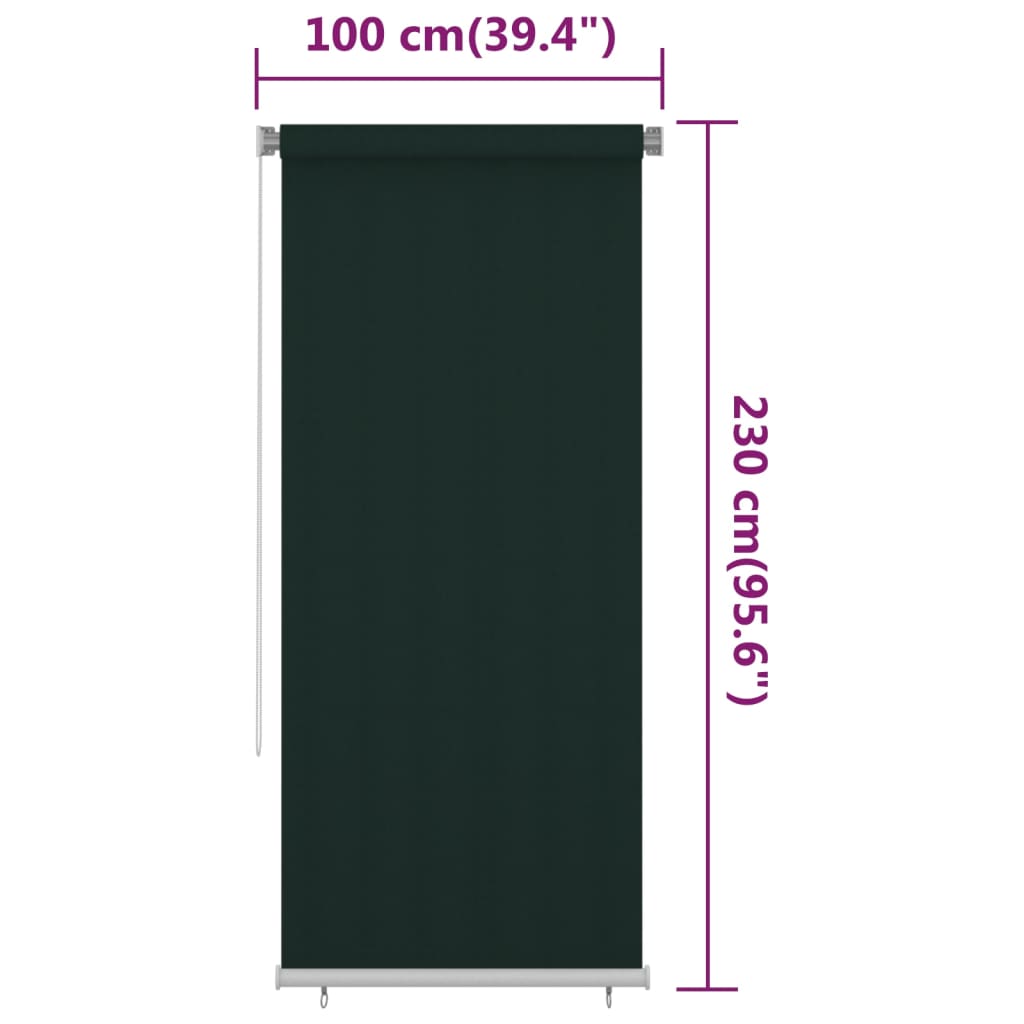 udendørs rullegardin 105 (B) x 230 (H) cm HDPE mørkegrøn