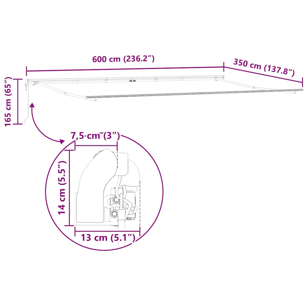 Markiseramme Hvid 600 × 350 cm Aluminium