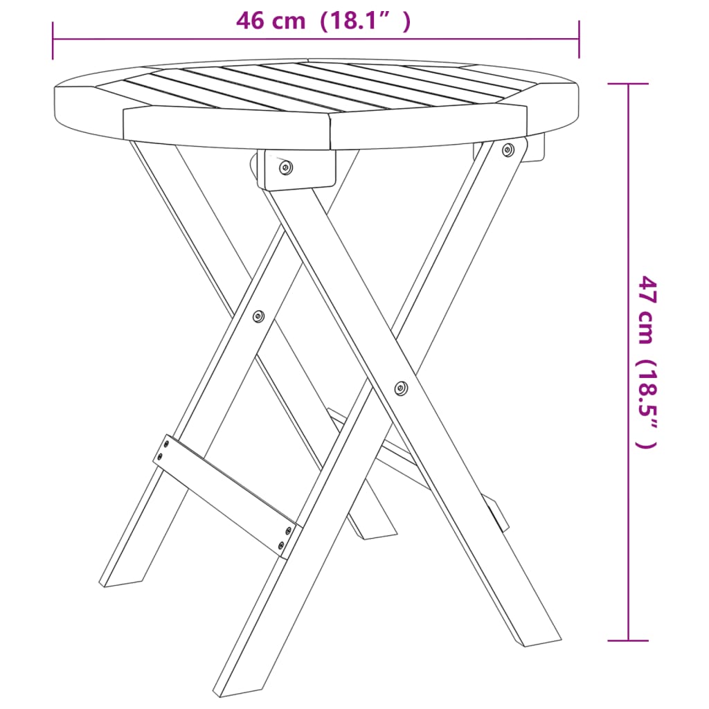 foldbart havebord Ø46 cm massivt akacietræ hvid