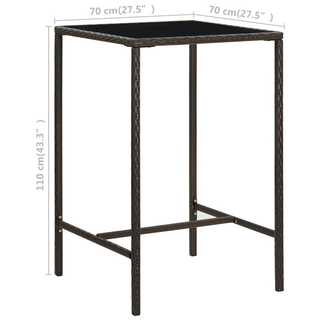 barbord til haven 70x70x110 cm polyrattan og glas brun