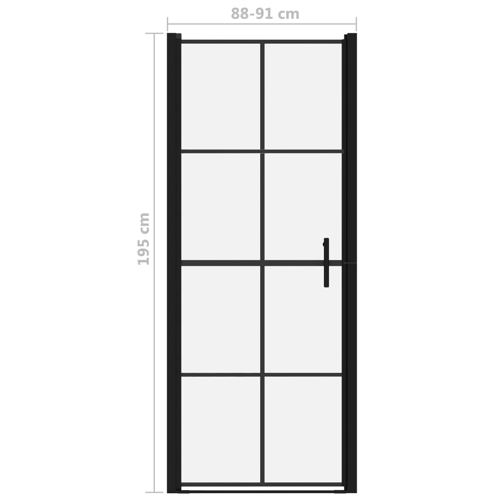 brusedør 91 x 195 cm hærdet glas sort