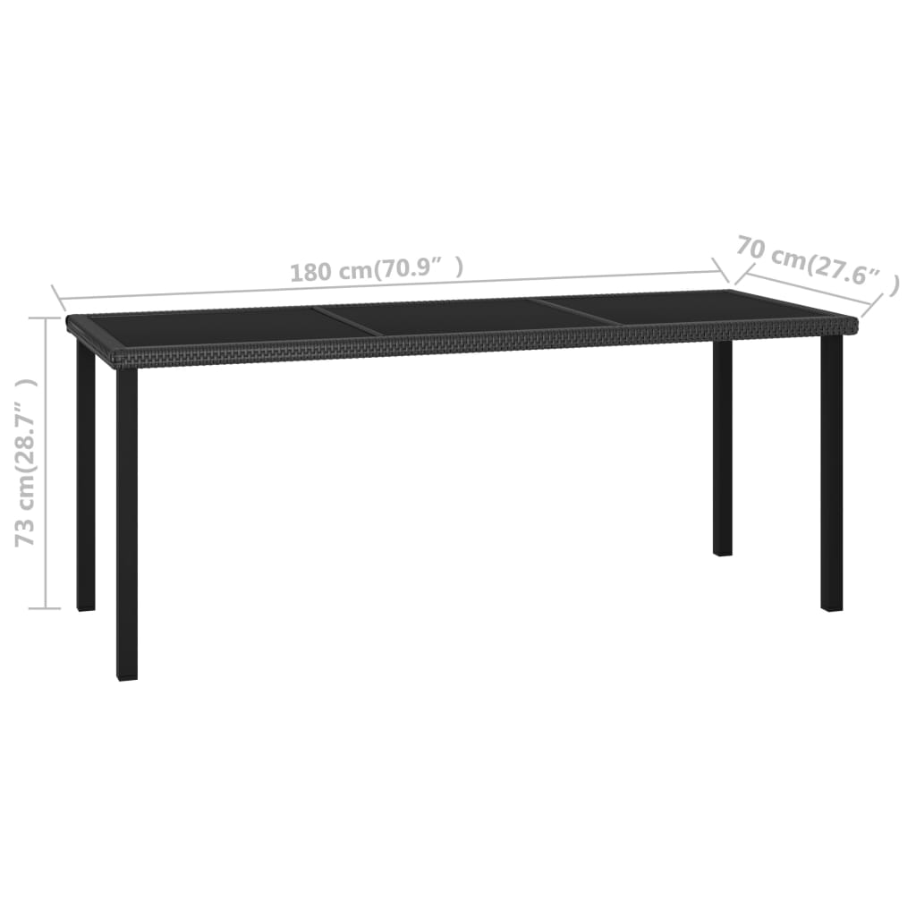 havebord 180x70x73 cm polyrattan sort
