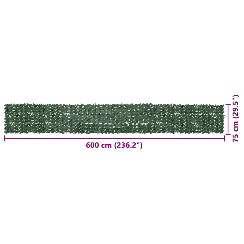 altanafskærmning 600x75 cm mørkegrønne blade