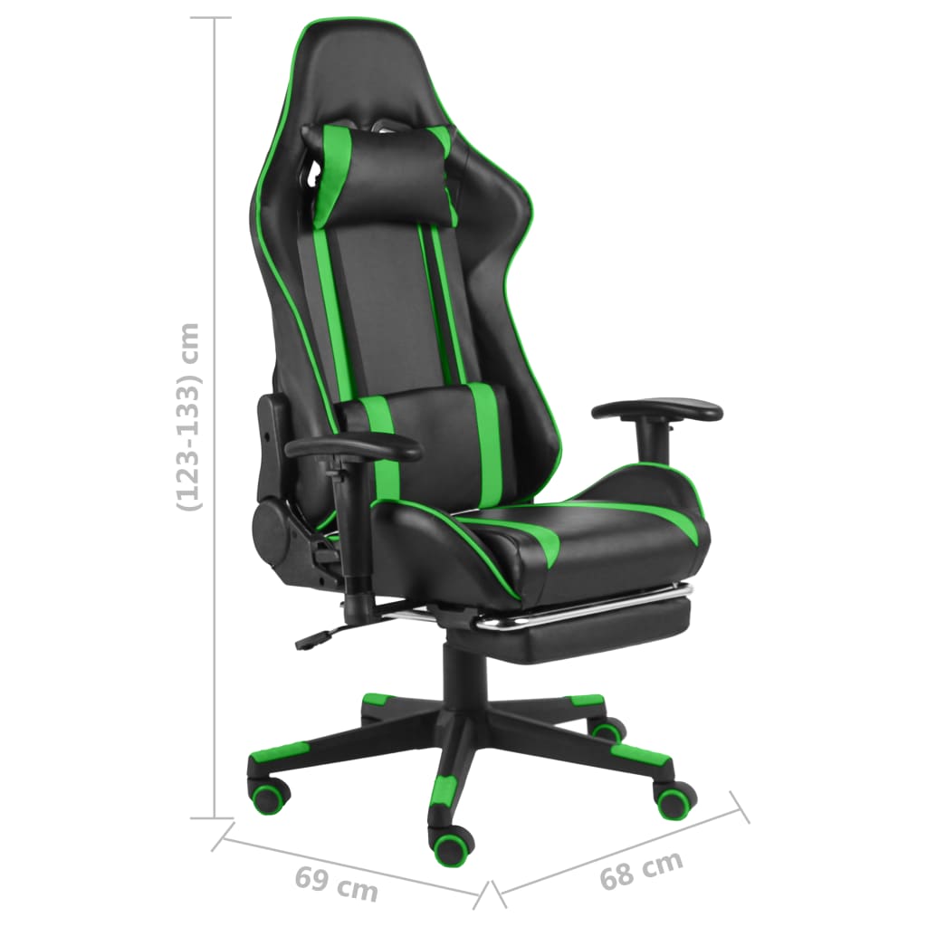 drejelig gamingstol med fodstøtte PVC grøn