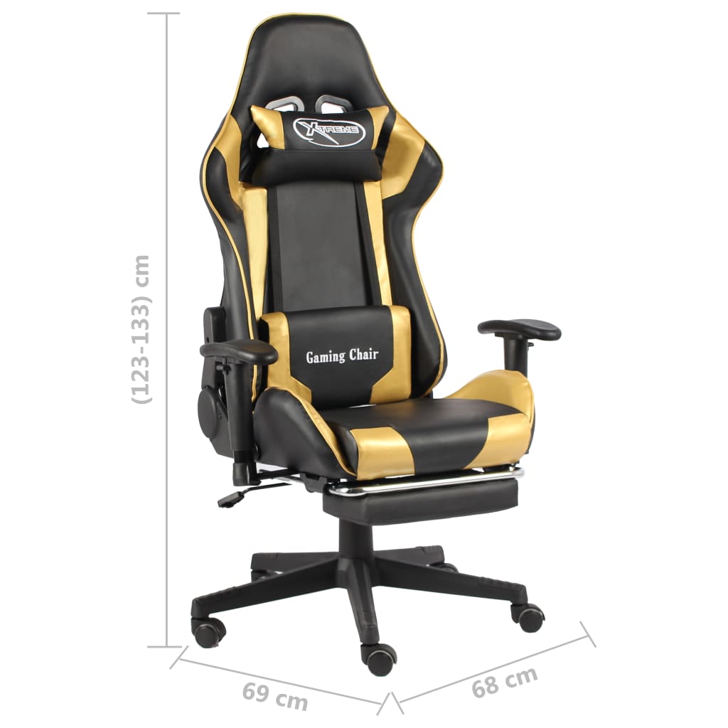 drejelig gamingstol med fodstøtte PVC guldfarvet