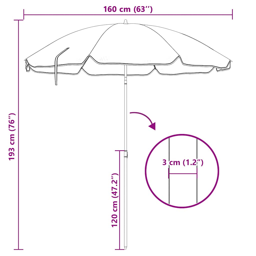 parasol 180 cm stålstang blå