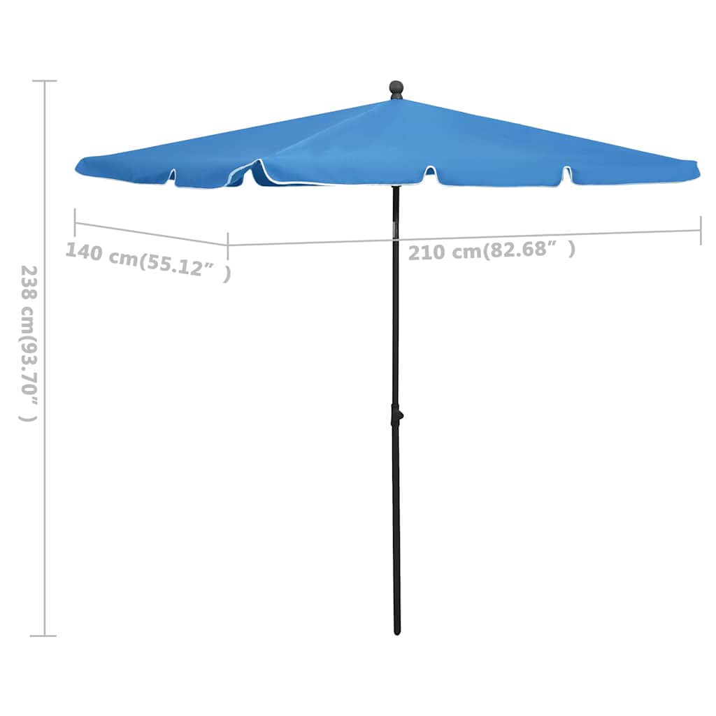 parasol med stang 210x140 cm azurblå