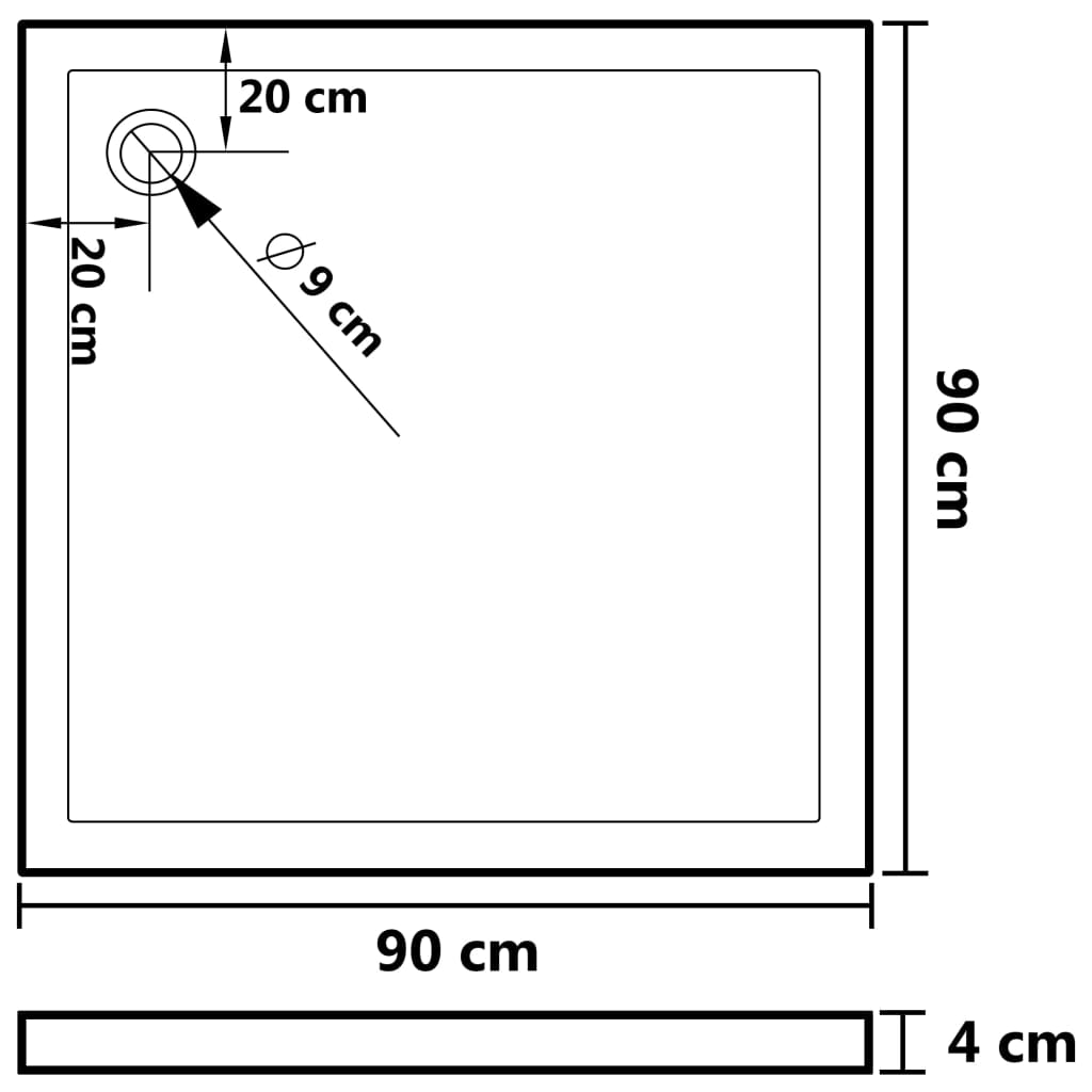 brusekar med dupper 90x90x4 cm ABS hvid
