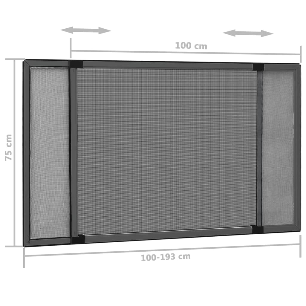 udvideligt insektnet til vinduer (100-193)x75 cm antracitgrå