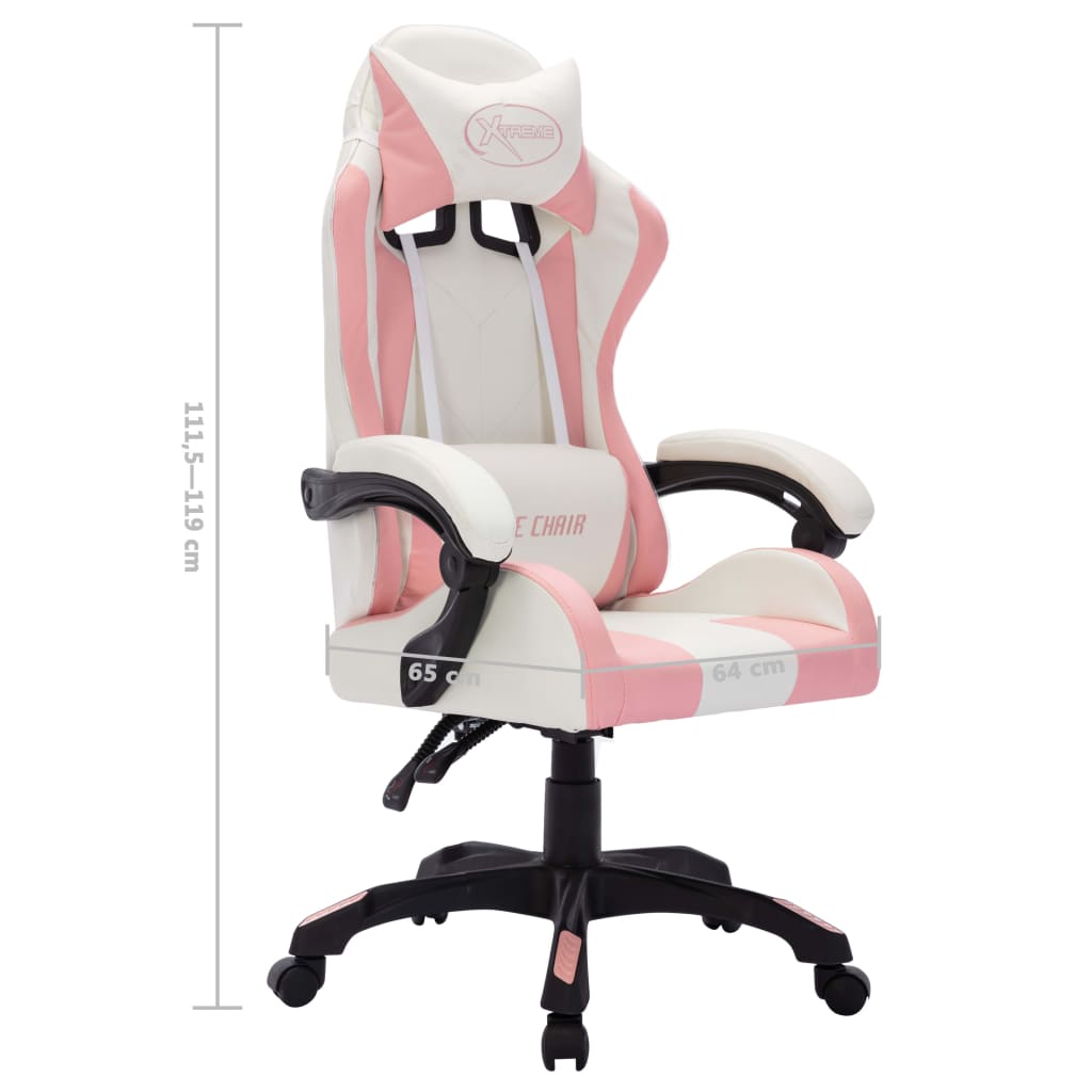 gamingstol med LED-lys RGB-farver kunstlæder pink og sort