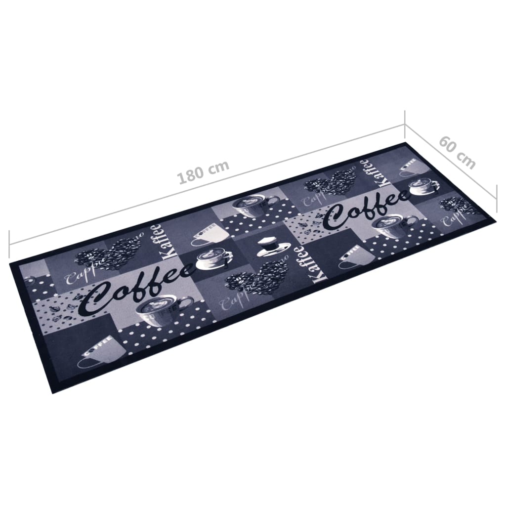 vaskbar køkkenmåtte 60x180 cm kaffetryk blå