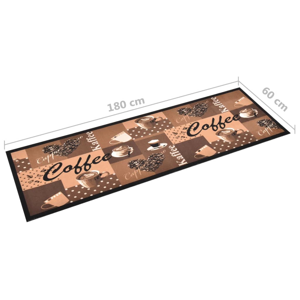 vaskbar køkkenmåtte 60x180 cm kaffetryk brun