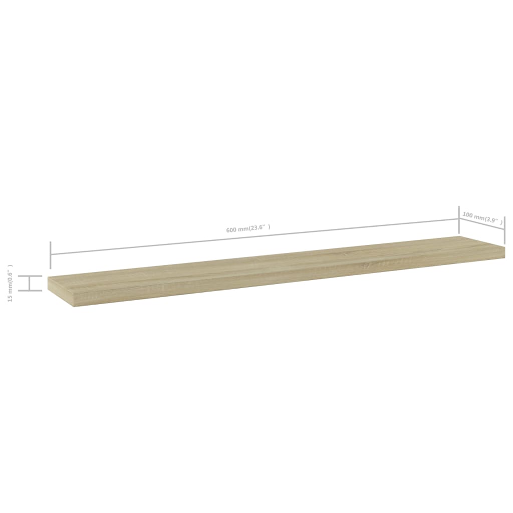 boghylder 4 stk. 60x10x1,5 cm konstrueret træ sonoma-eg