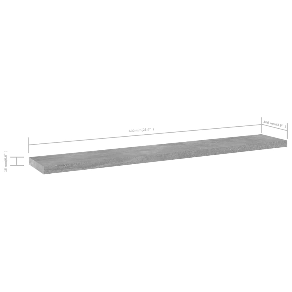 boghylder 4 stk. 60x10x1,5 cm konstrueret træ betongrå