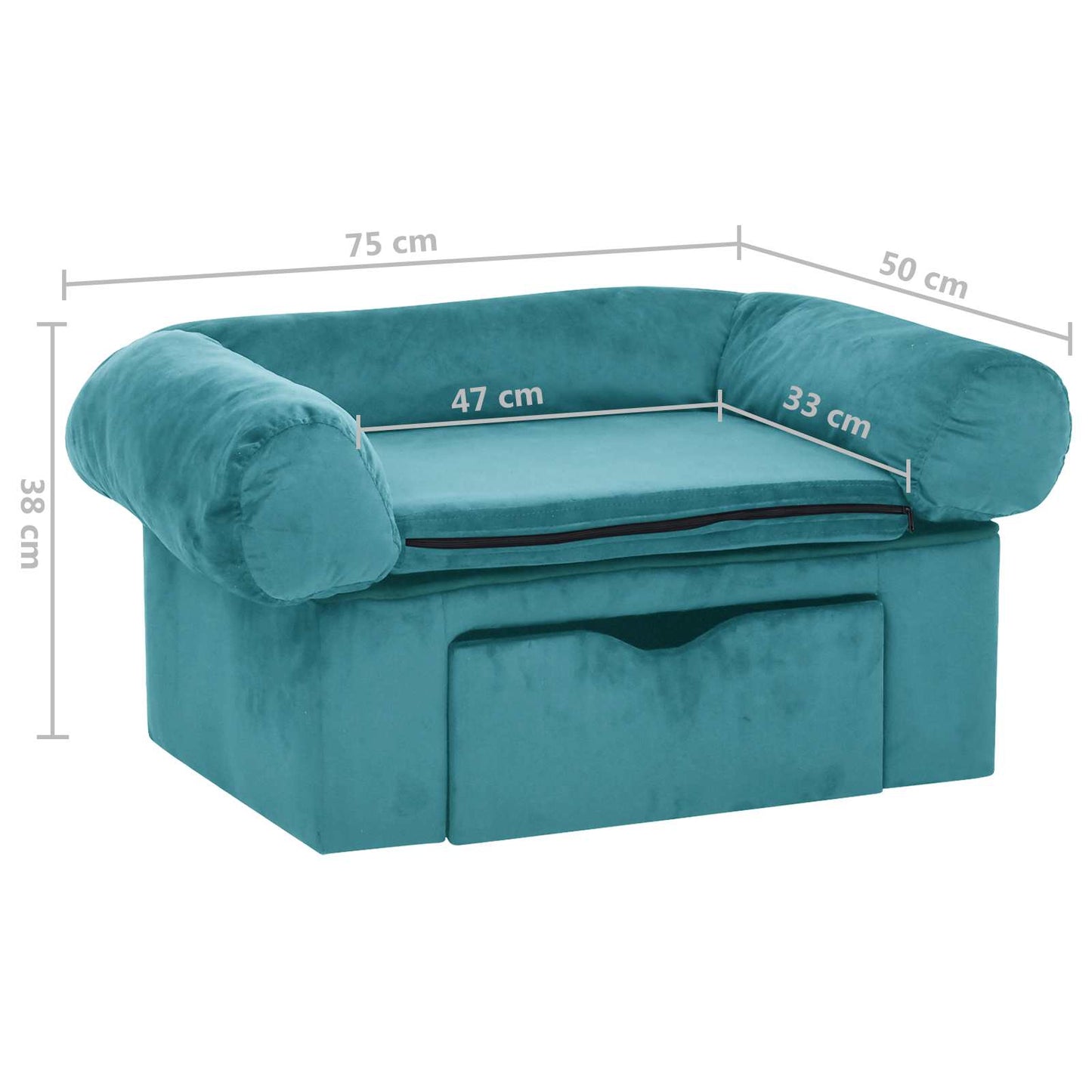 Hundesofa med opbevaring Turkis 75 x 50 x 38cm Plys