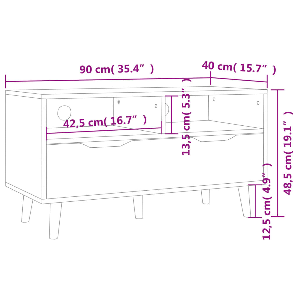 tv-bord 90x40x48,5 cm konstrueret træ sort højglans
