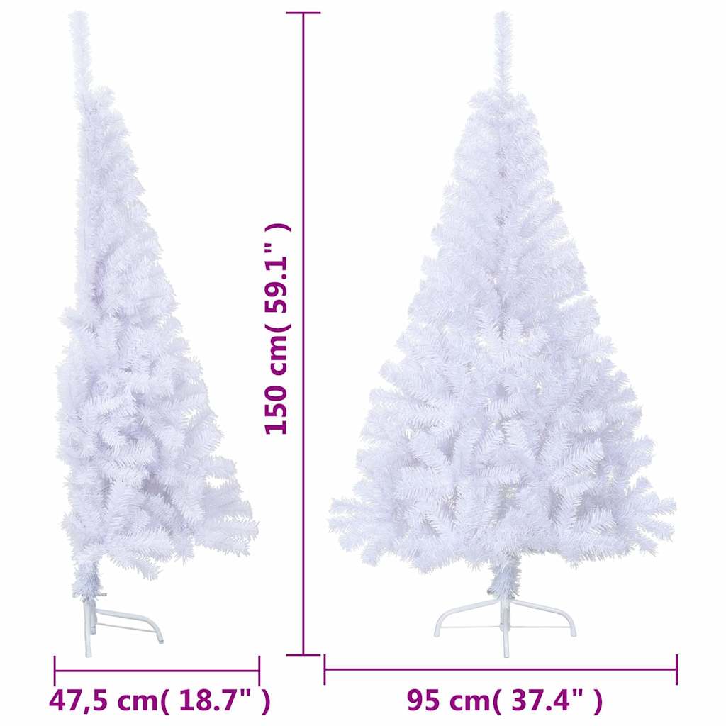 kunstigt halvt juletræ med juletræsfod 150 cm PVC hvid