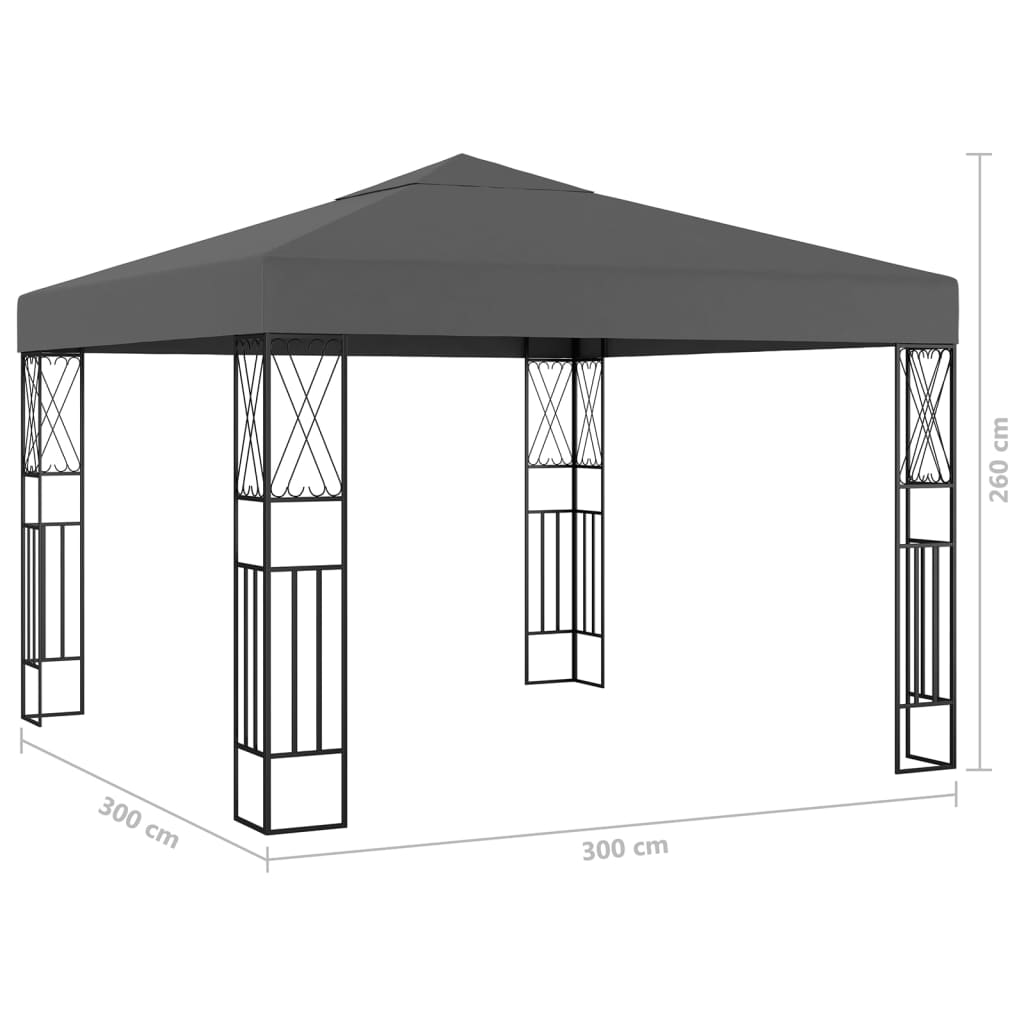 pavillon med LED-lyskæder 3x3 m stof antracitgrå
