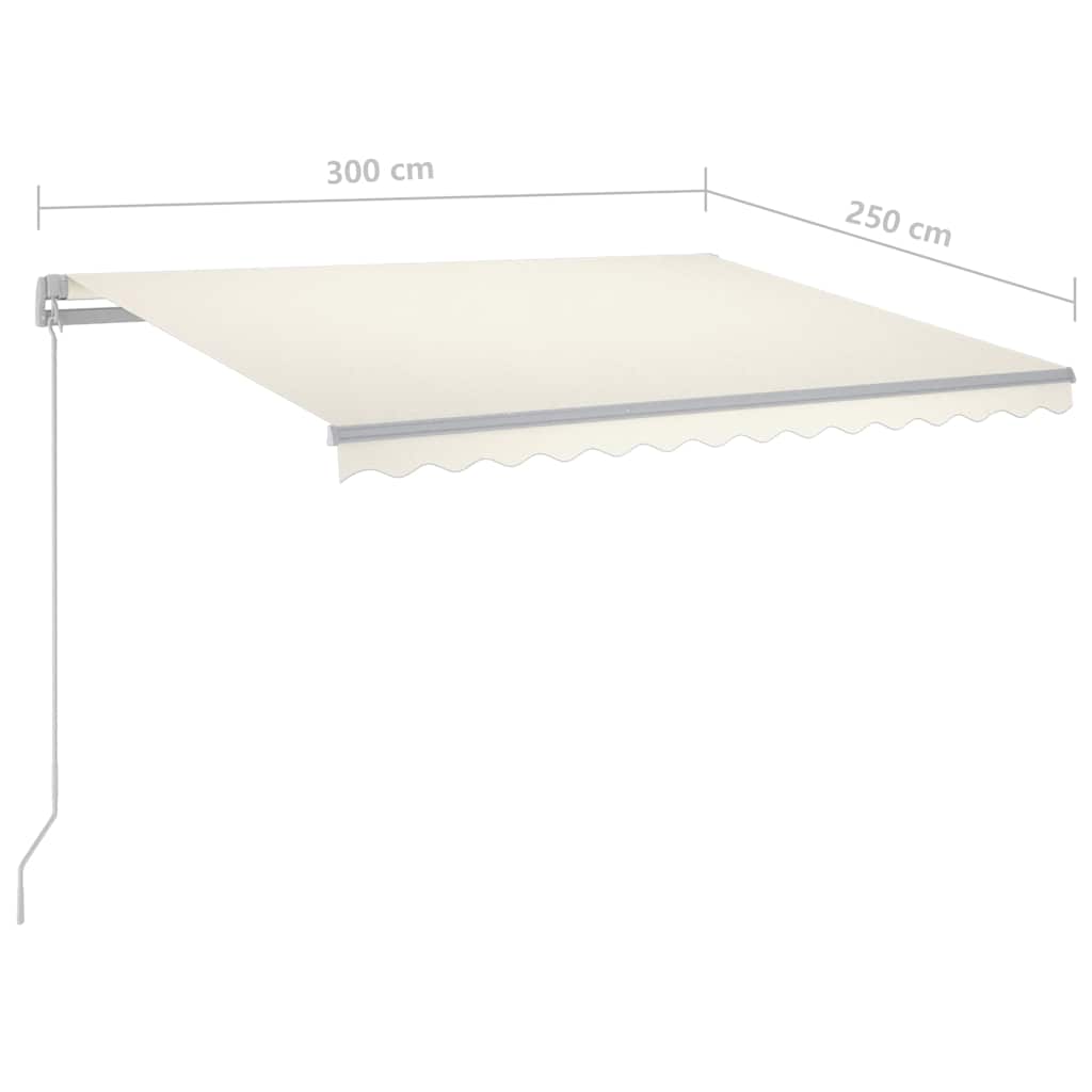 markise m. LED-lys 300x250 cm manuel betjening cremefarvet