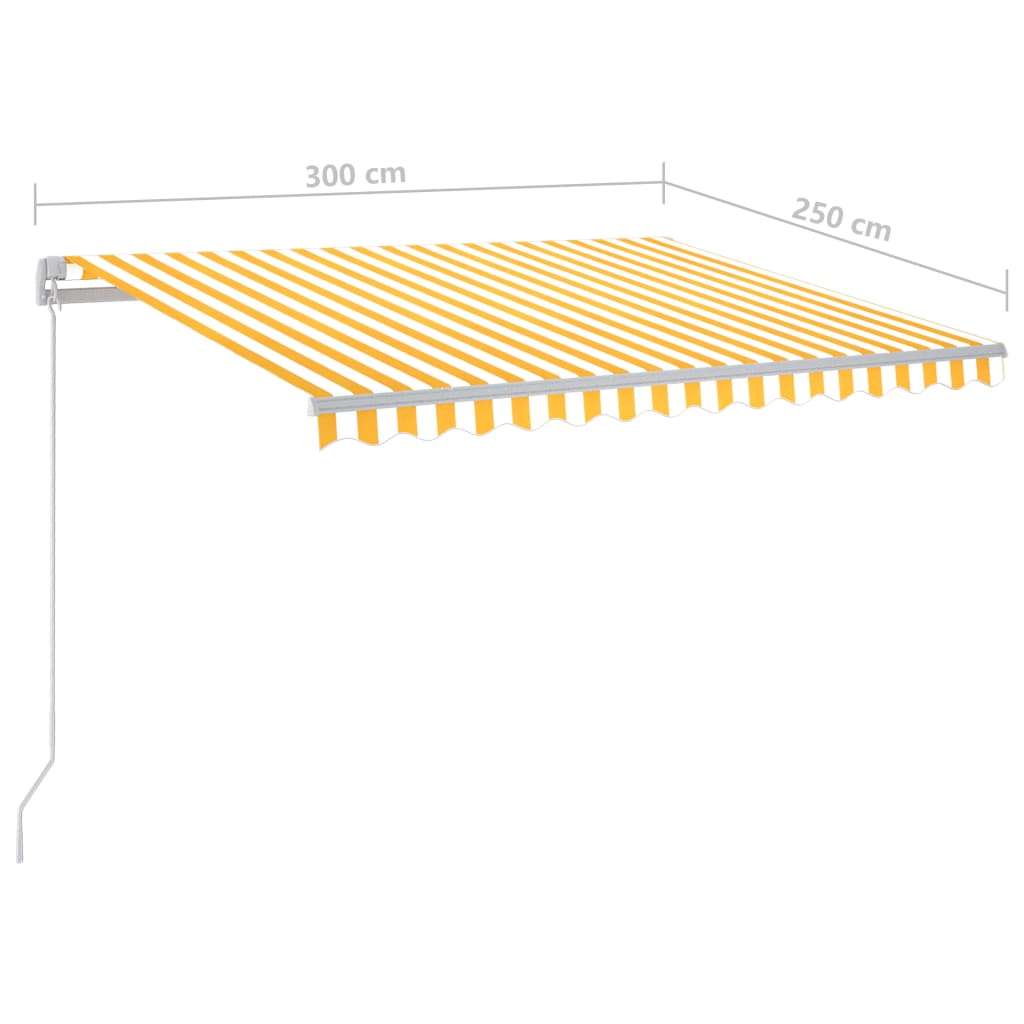 markise m. LED-lys 300x250 cm manuel betjening gul og hvid