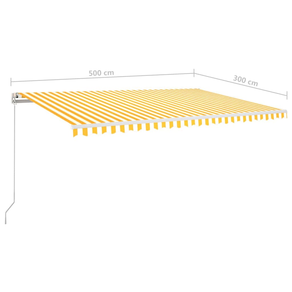 markise m. LED + vindsensor 500x300 cm automatisk gul og hvid