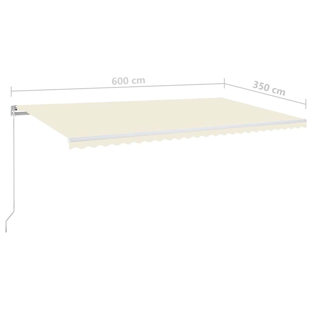 markise m. LED-lys 600x350 cm manuel betjening cremefarvet